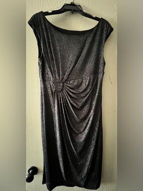 Connected Apparel Black Shimmer Twist-Waist Midi dress